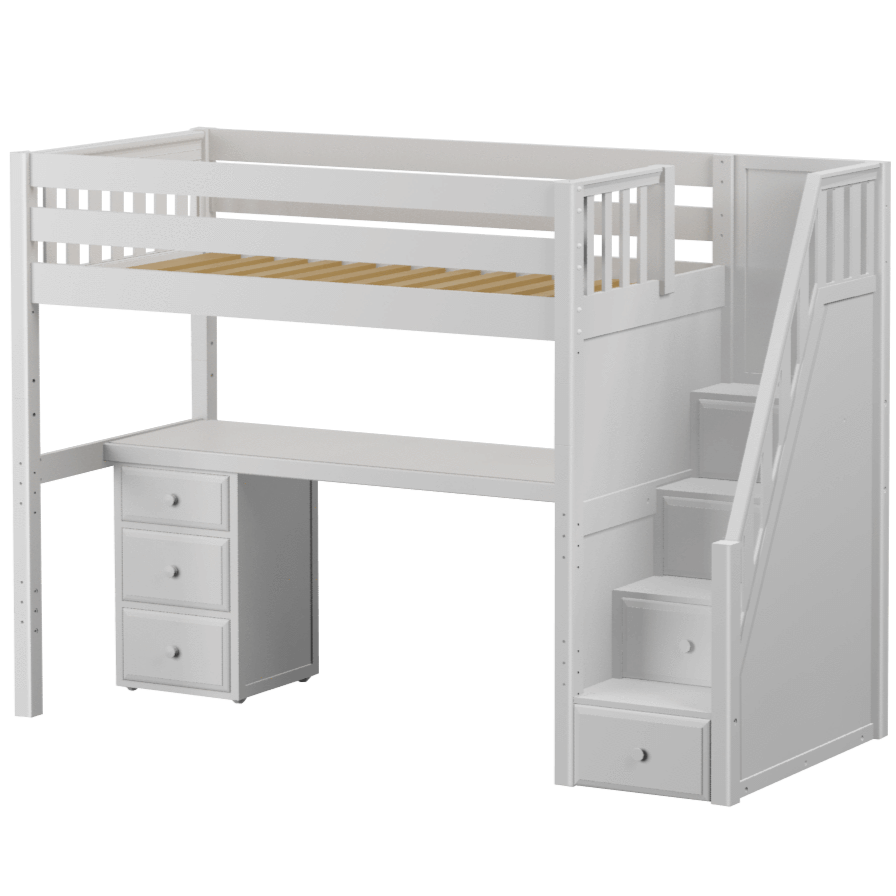Maxtrix Twin XL High Loft Bed with Stairs + Long Desk