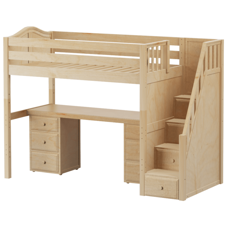 Maxtrix Twin High Loft Bed with Stairs +Long Desk