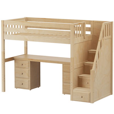Maxtrix Twin XL High Loft Bed with Stairs + Long Desk