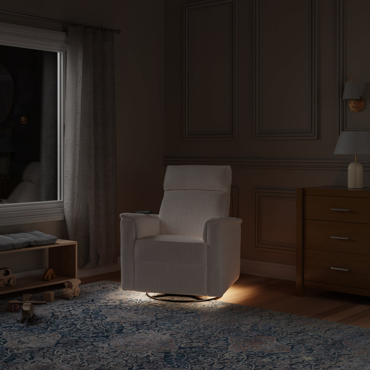 Monogram by Namesake Willa Deluxe Power Recliner and Swivel Glider with Heat + Massage | Ivory Corduroy | EXCLUSIVE!