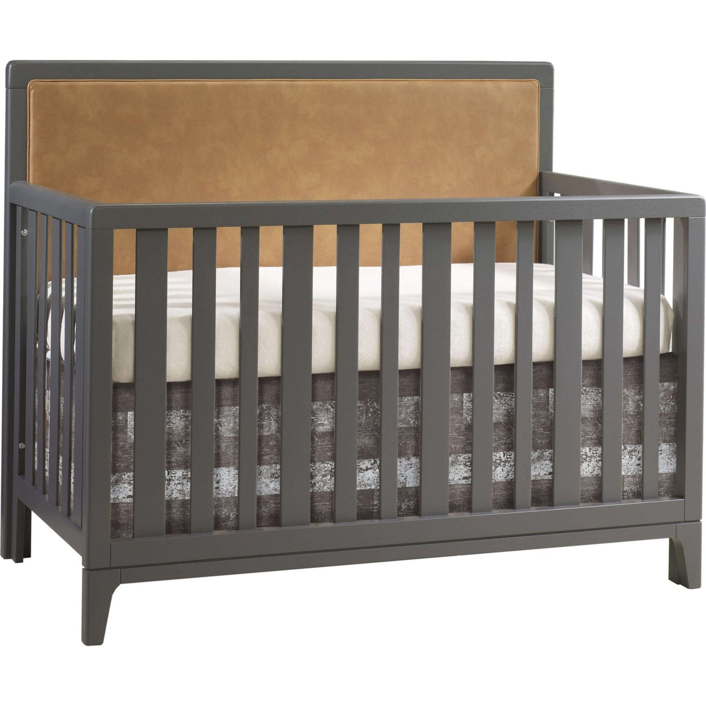 Natart Kyoto Convertible Crib with Caramel Bonded Leather Upholstered Headboard Panel