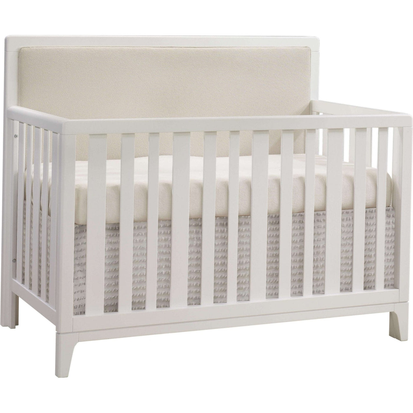 Natart Kyoto Convertible Crib with Talc Linen Weave Upholstered Headboard Panel