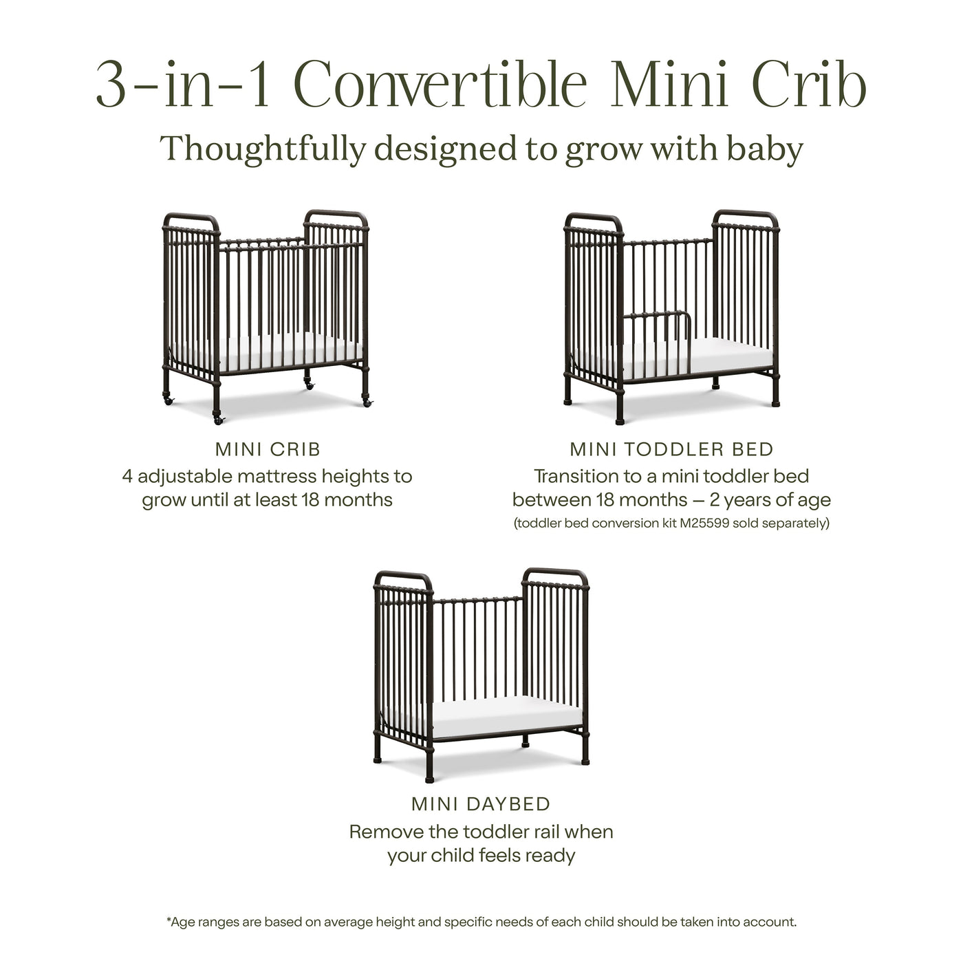 Namesake Abigail 3-in-1 Convertible Mini Crib