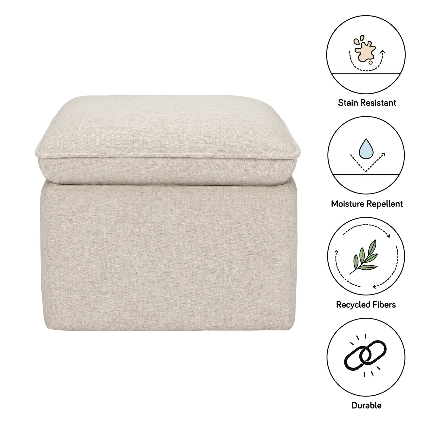 Babyletto Cali Storage Ottoman in Eco-Performance Fabric | Water Repellent & Stain Resistant