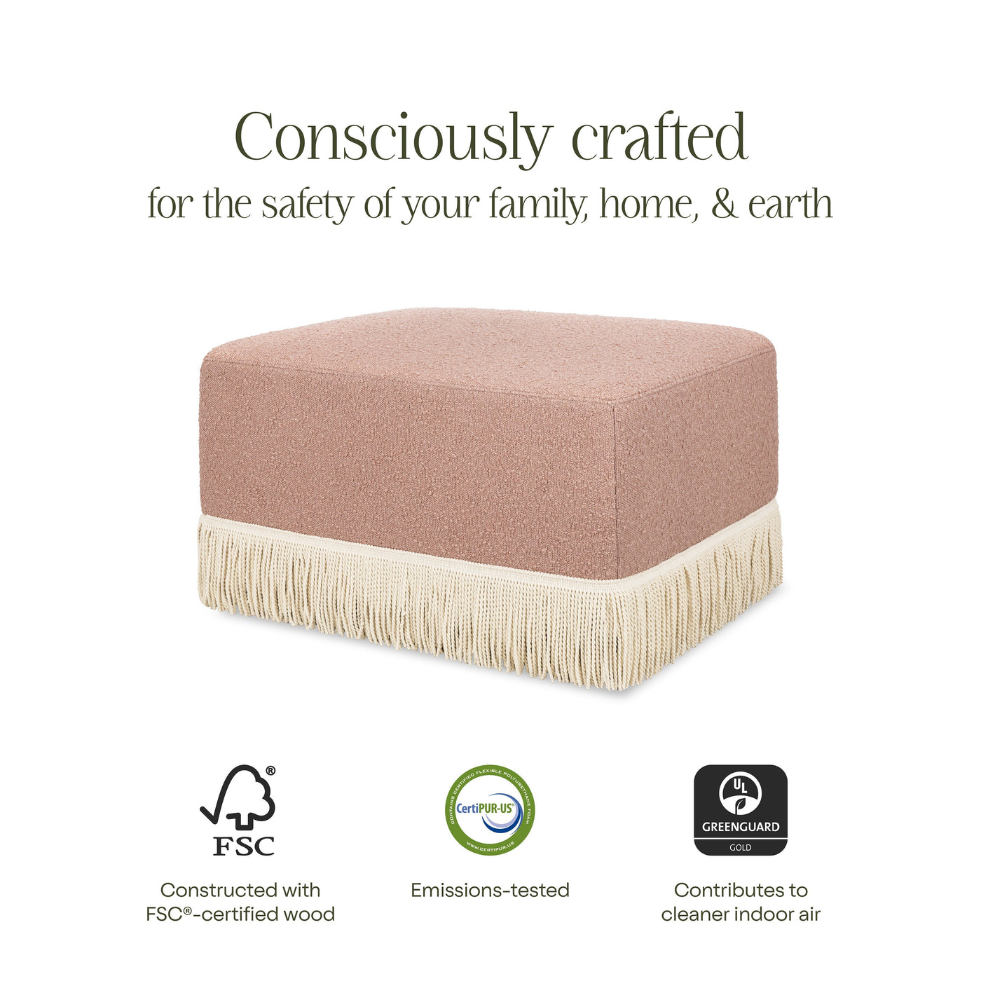 Namesake Crawford Gliding Ottoman | Boucle with Tassel Fringe