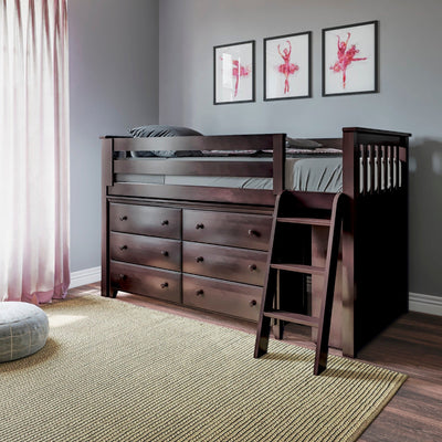 Jackpot Deluxe "WINDSOR" Twin Storage Loft Bed with Dresser and Bookcase