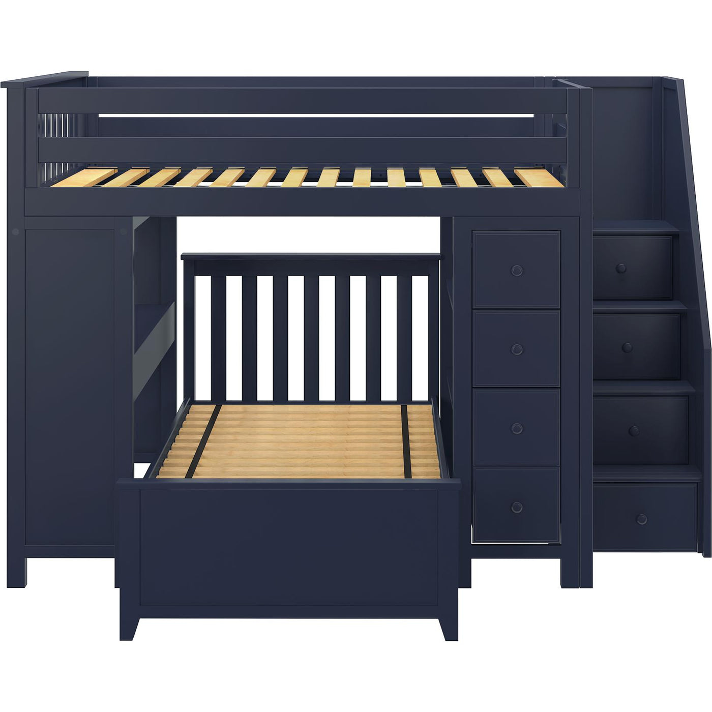 Jackpot Deluxe "BUXTON 4" Full over Twin L-Shape Bunk with Staircase + Desk + Storage