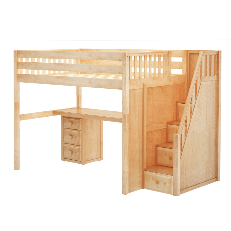 Full size loft bed top with desk and stairs