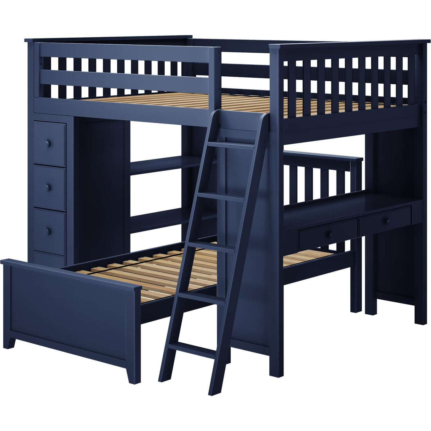 Jackpot Deluxe "MAYFAIR 1" Full over Twin L-Shape Bunk with Desk + Storage
