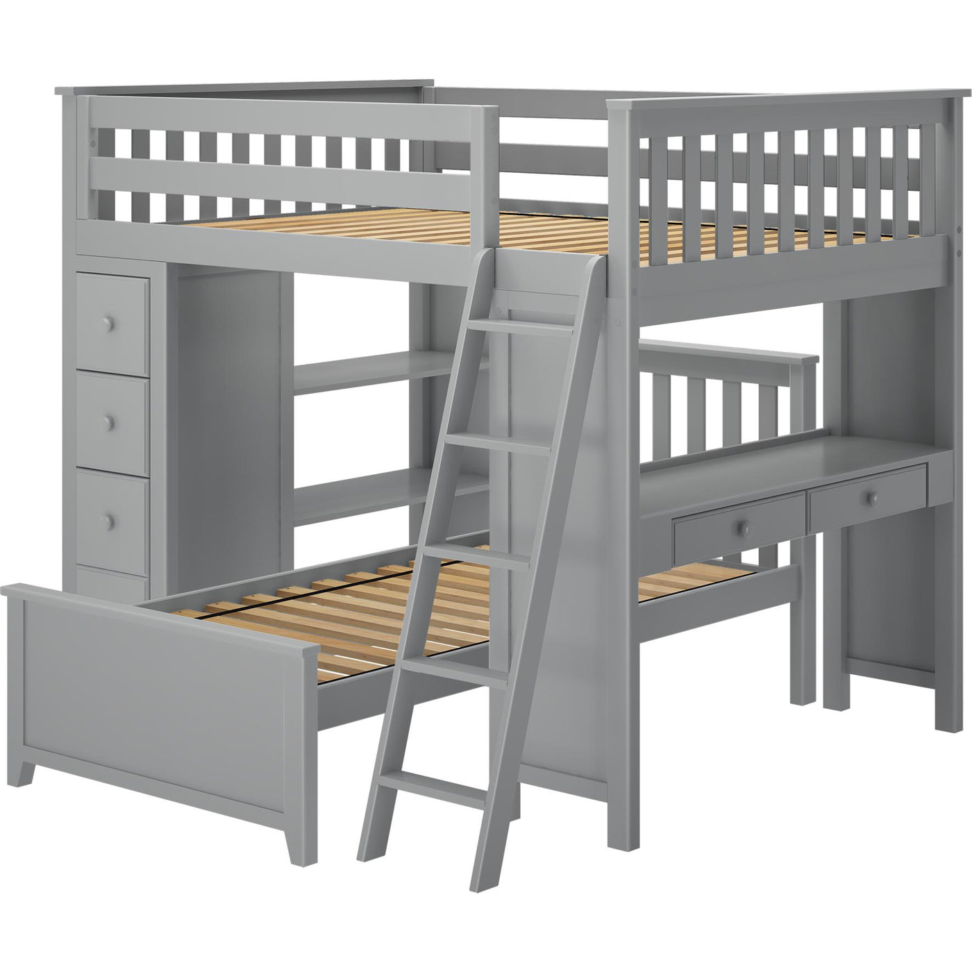 Jackpot Deluxe "MAYFAIR 1" Full over Twin L-Shape Bunk with Desk + Storage