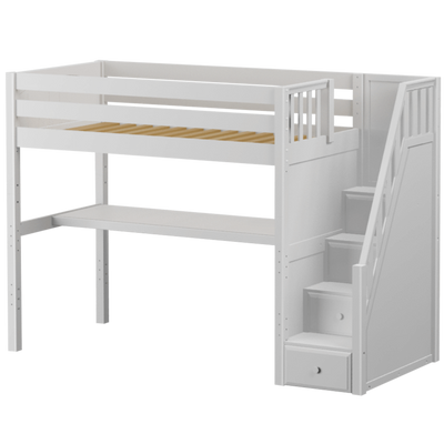 Maxtrix Twin High Loft Bed with Stairs +Long Desk