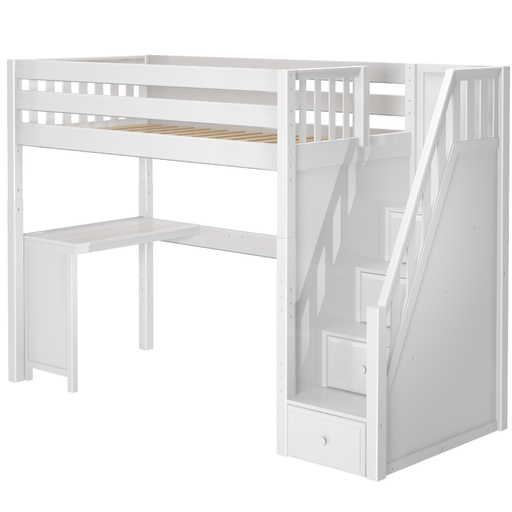 Maxtrix Twin High Loft Bed with Stairs + Corner Desk